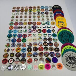 Vintage 90s Lot of 163 Christian Milk Caps Pieces Pogs Slammers Mats Jesus Bible